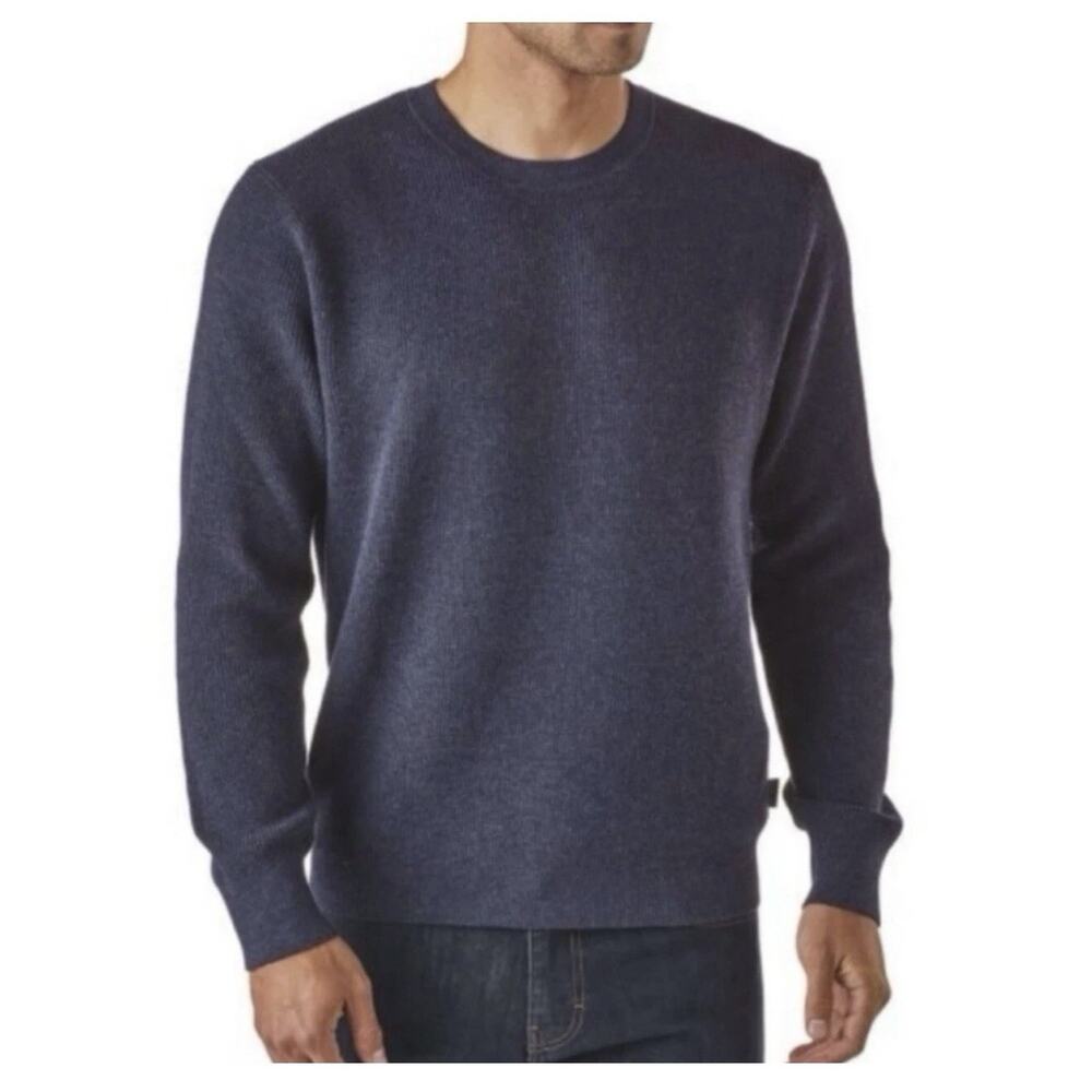 Patagonia Men’s Yewcrag Sweater Navy Blue Organic Cotton Sz L Base Layer Hiking